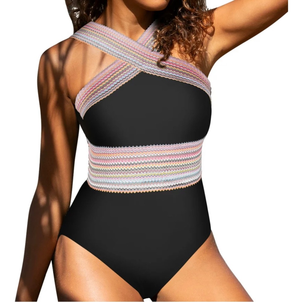 NWT Womens Hilor One Piece Crossover Swimsuit- Sz 8/10